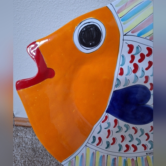 Nino Parrucca Large Hand Painted Fish Shaped Platter 19x14 - Picture 3 of 8